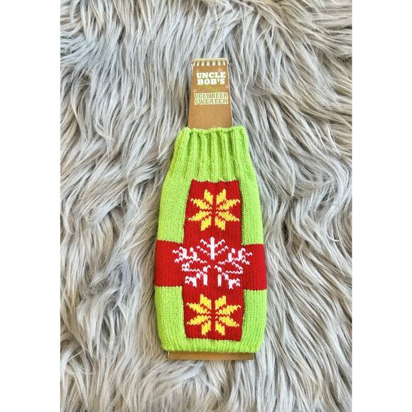 UNCLE BOB’S‎ Ugly Beer Sweater Christmas Cozy New Green Red Snowflake Holiday - Picture 1 of 1